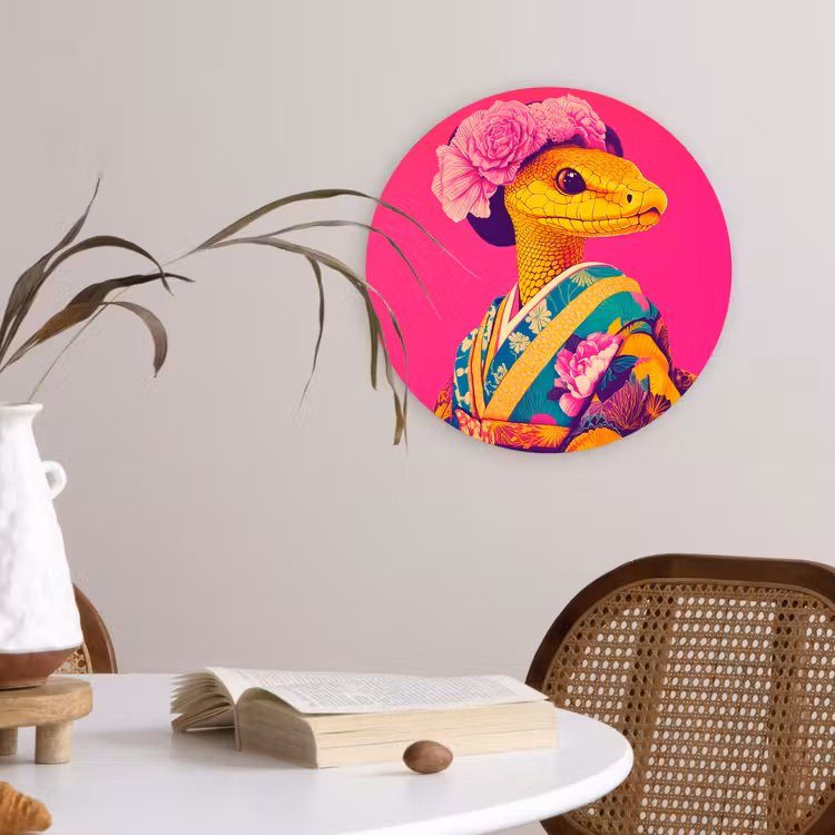 Wandcirkel - Glas - Hagedis - Bloemen - Roze - Kimono — 4