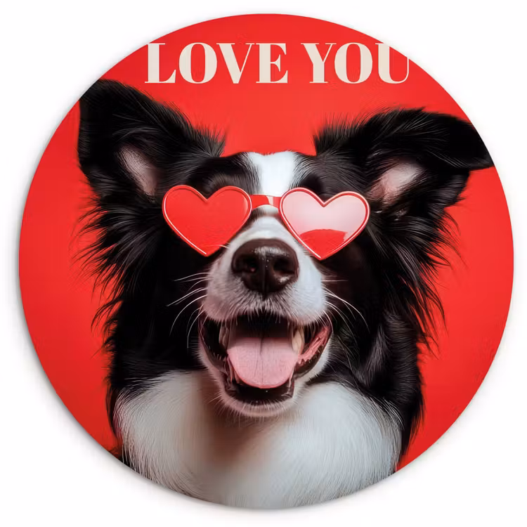 Wandcirkel - Glas - Hond - Hartjesbril - Loveyou - Rood — 1