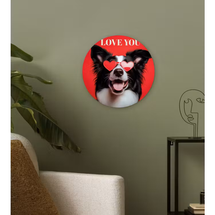 Wandcirkel - Glas - Hond - Hartjesbril - Loveyou - Rood — 3