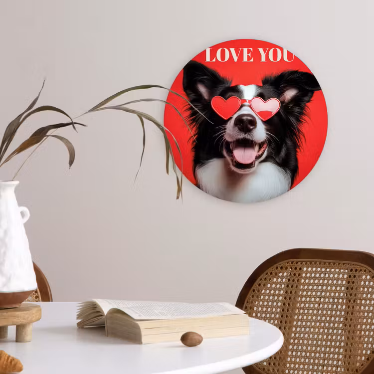 Wandcirkel - Glas - Hond - Hartjesbril - Loveyou - Rood — 4