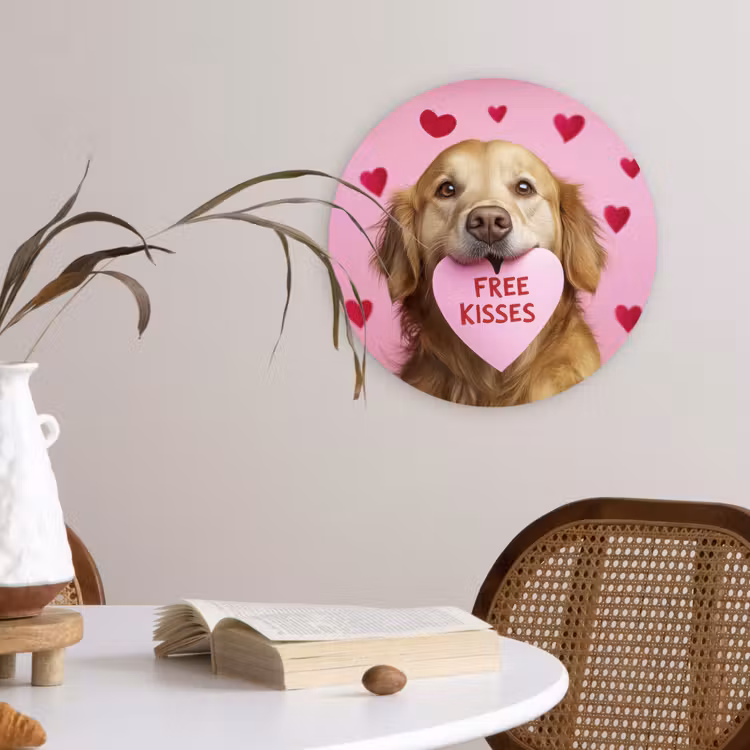 Wandcirkel - Glas - Hond - Kiss- Valentijn - Hartjes — 4