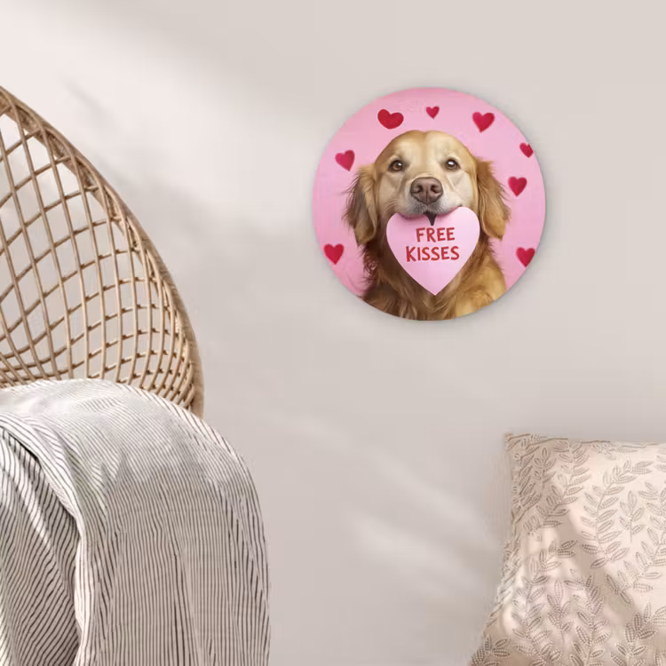 Wandcirkel - Glas - Hond - Kiss- Valentijn - Hartjes — 5