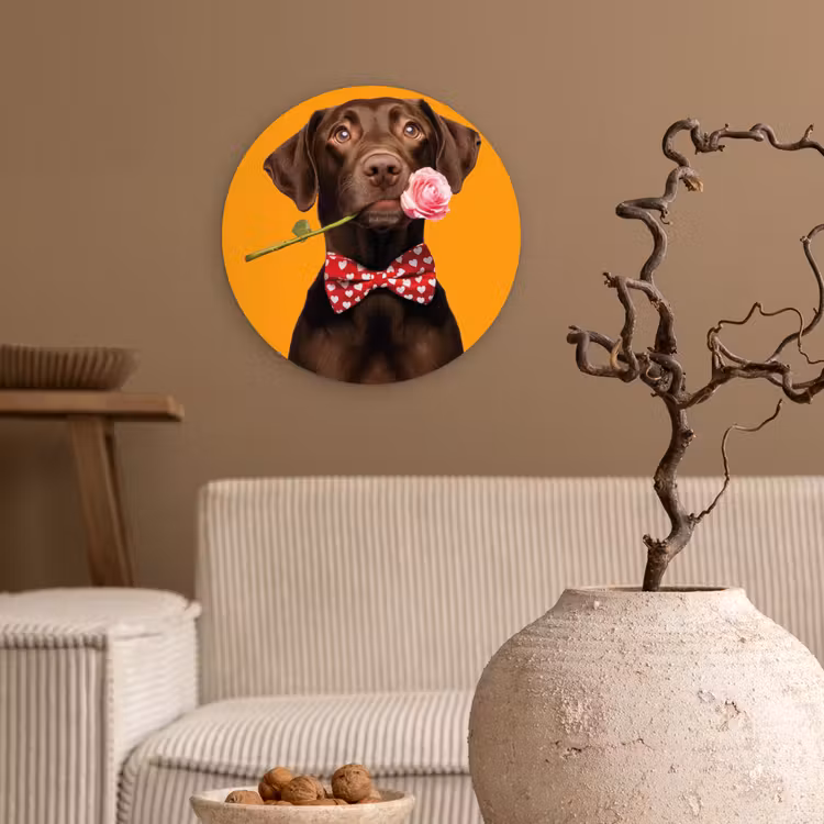 Wandcirkel - Glas - Hond - Oranje - Roos - Valentijn — 2