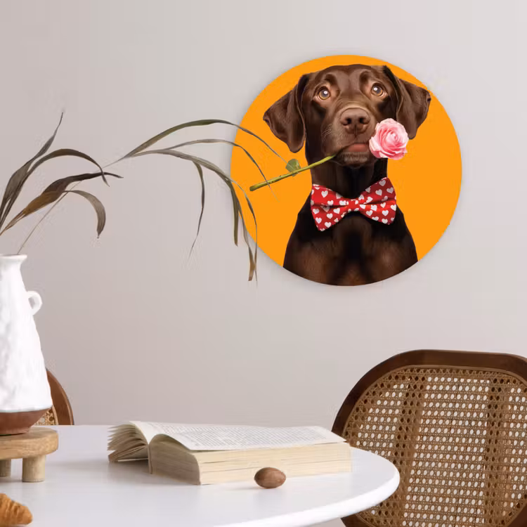 Wandcirkel - Glas - Hond - Oranje - Roos - Valentijn — 4
