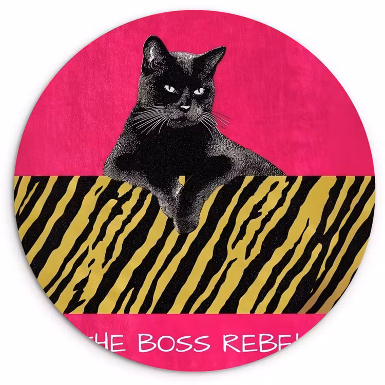 Wandcirkel - Glas - Kat - Baas - Roze - Tijgerprint — 1