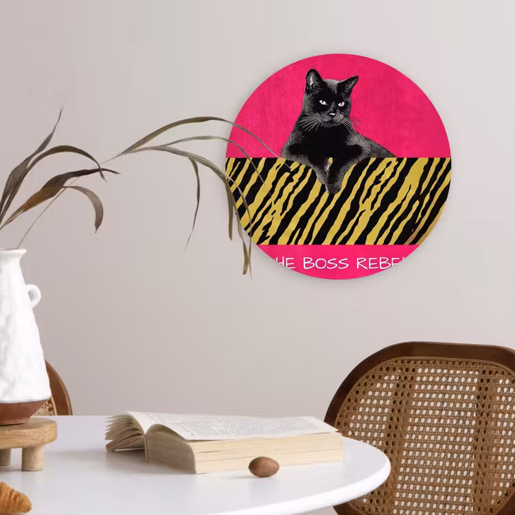 Wandcirkel - Glas - Kat - Baas - Roze - Tijgerprint — 4