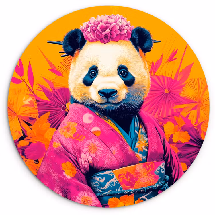 Wandcirkel - Glas - Kimono - Roze - Panda - Bloemenkroon — 1