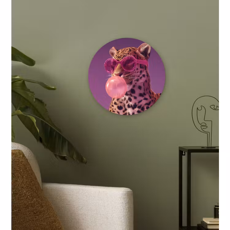 Wandcirkel - Glas - Panter - Zonnebril - Kauwgombel - Roze — 3