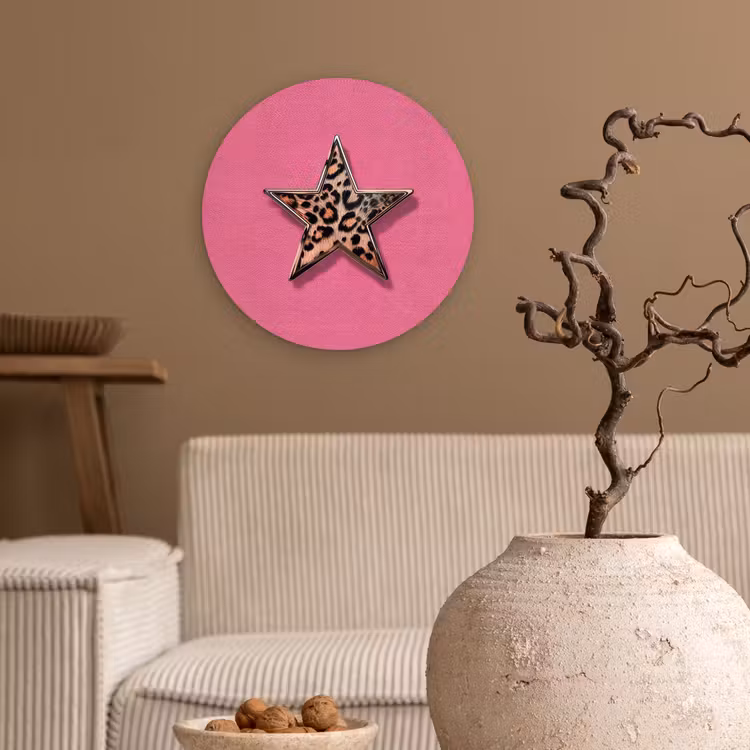 Wandcirkel - Glas - Ster - Luipaard - Print - Roze — 2