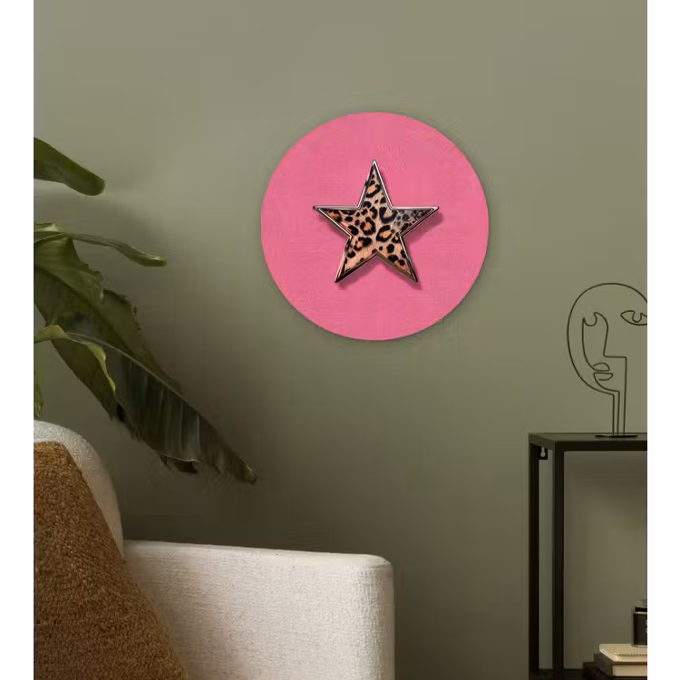 Wandcirkel - Glas - Ster - Luipaard - Print - Roze — 3