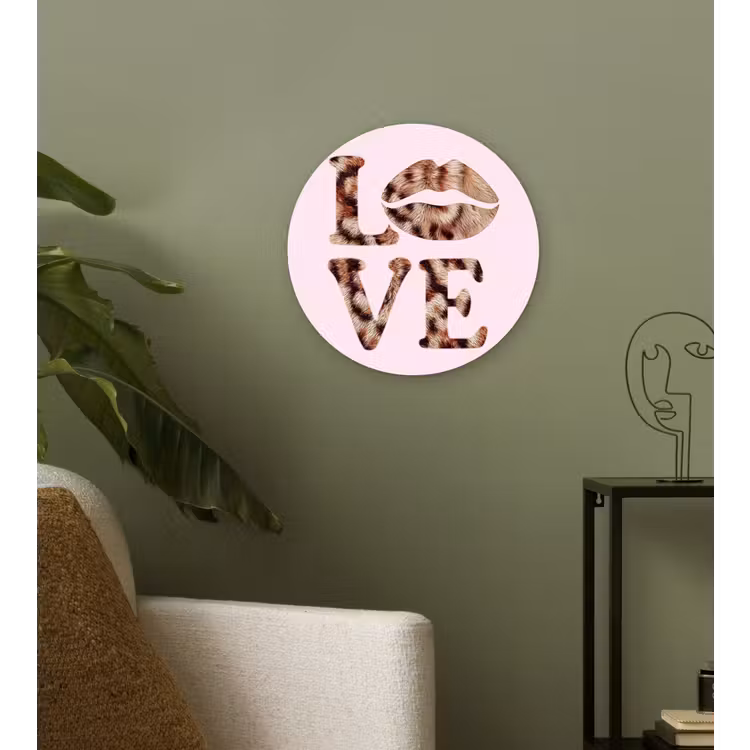 Wandcirkel - Glas - Tekst - Love - Pantervacht - Lichtroze — 3