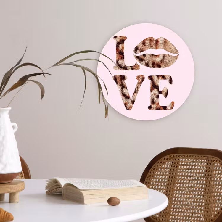 Wandcirkel - Glas - Tekst - Love - Pantervacht - Lichtroze — 4