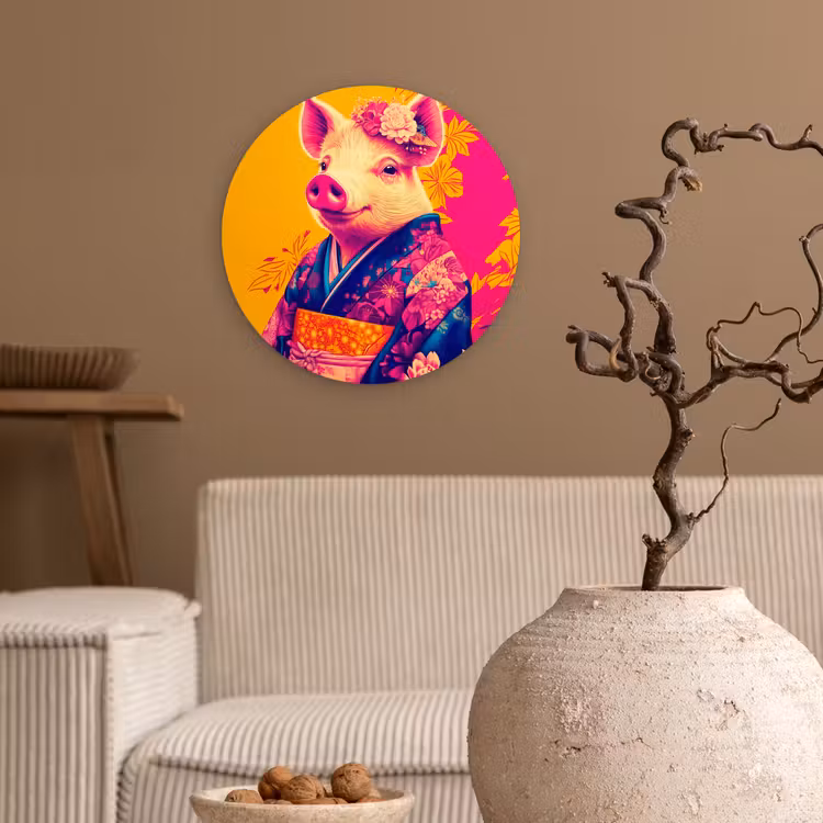 Wandcirkel - Glas - Varken - Bloemkroon - Kimono - Abstract — 2