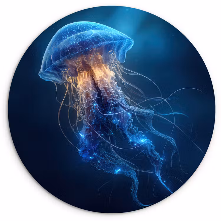 Wandcirkel - Glas - Kwal - Lichtgevend - Tentakels - Blauw — 1