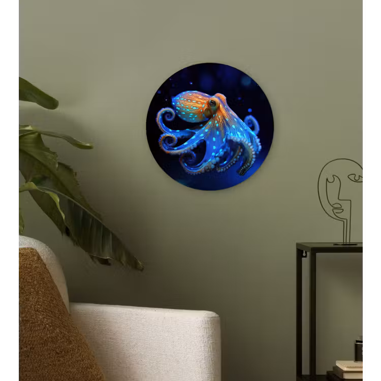 Wandcirkel - Glas - Octopus - Stippen - Blauw - Zee — 3