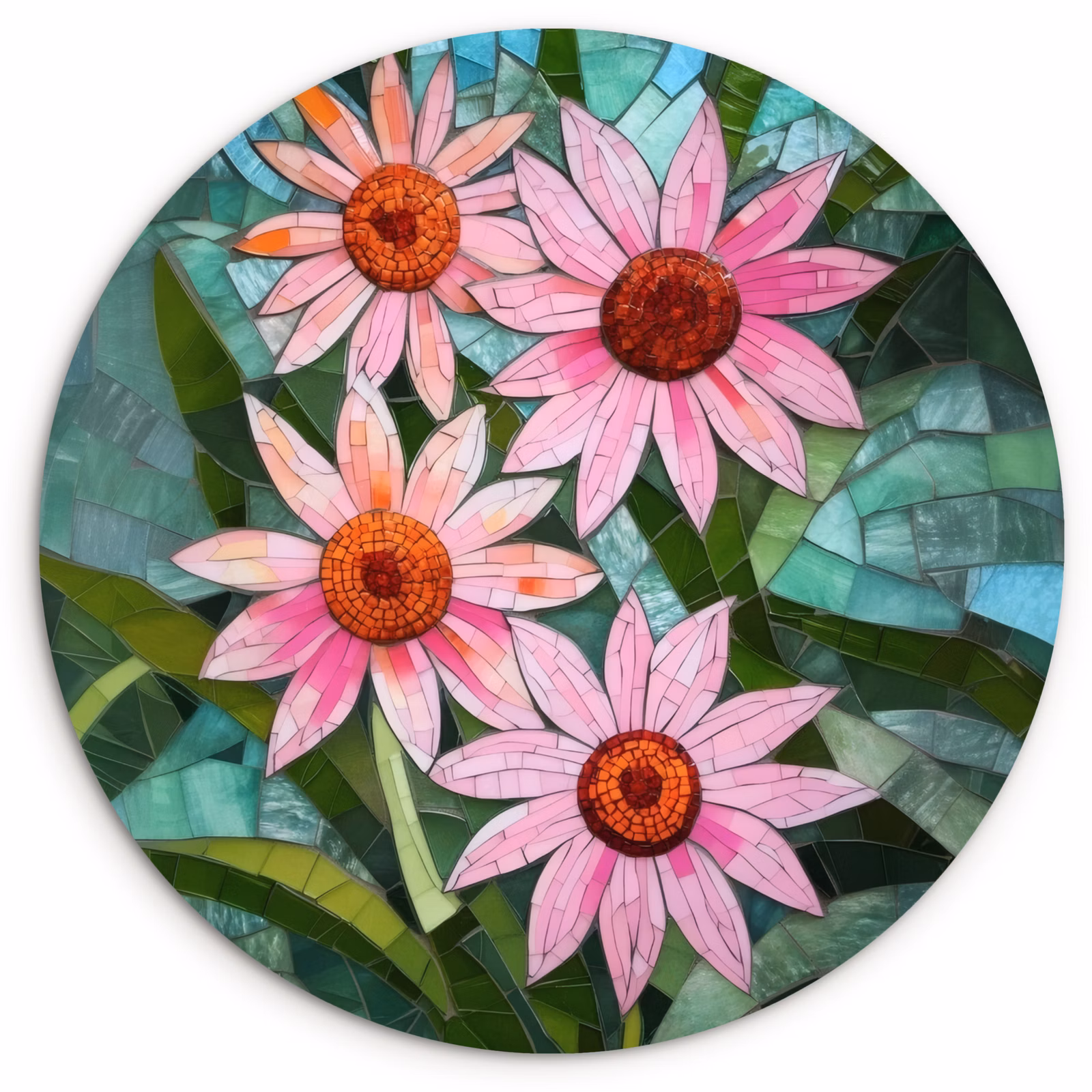 Wandcirkel - Glas - Bloemen - Roze - Glasmozaïek — 1