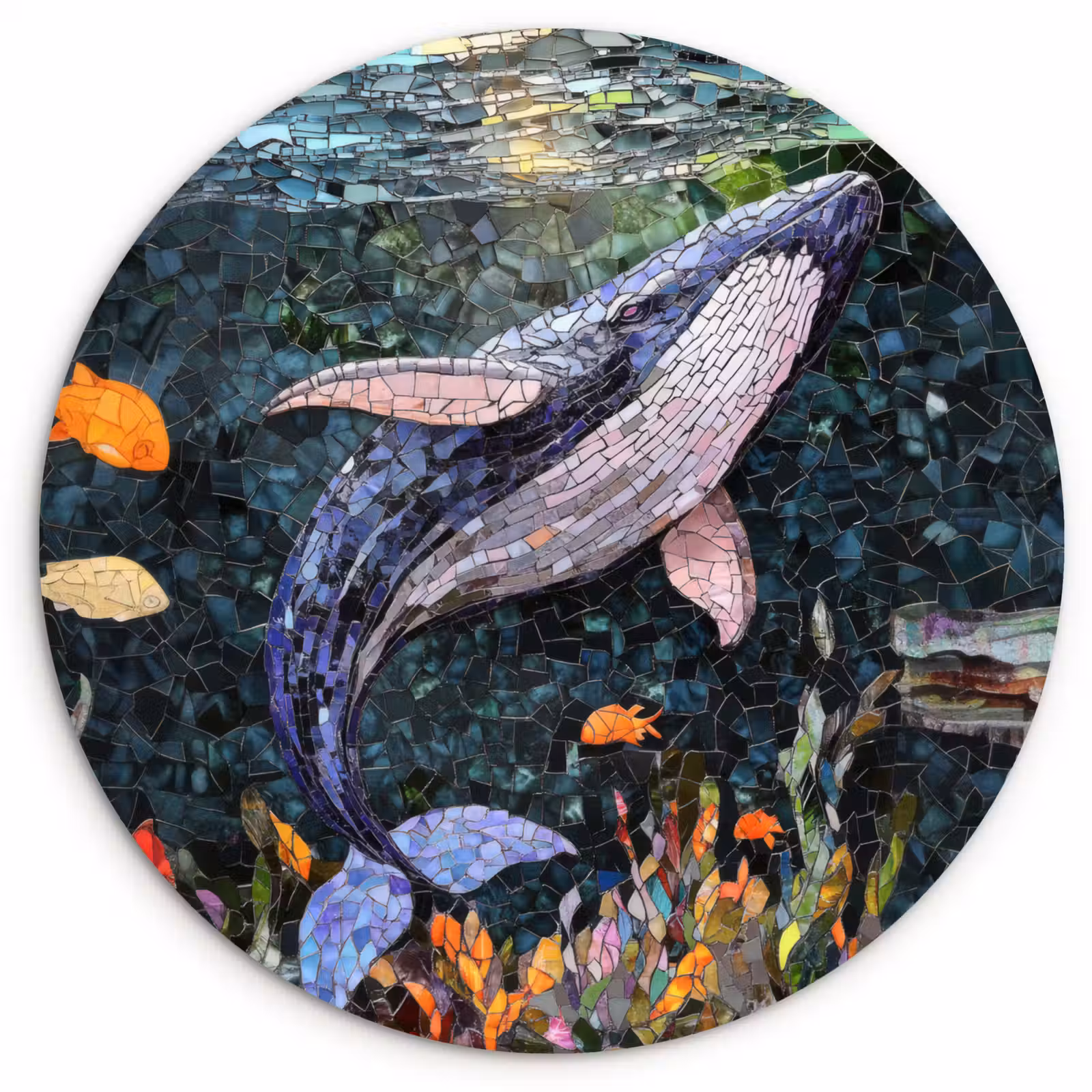 Wandcirkel - Glas - Mozaïek - Walvis - Koraal - Water — 1