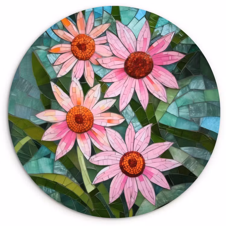 Wandcirkel - Glas - Bloemen - Roze - Glasmozaïek — 1