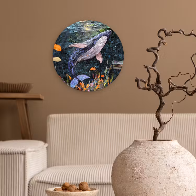 Wandcirkel - Glas - Mozaïek - Walvis - Koraal - Water — 2