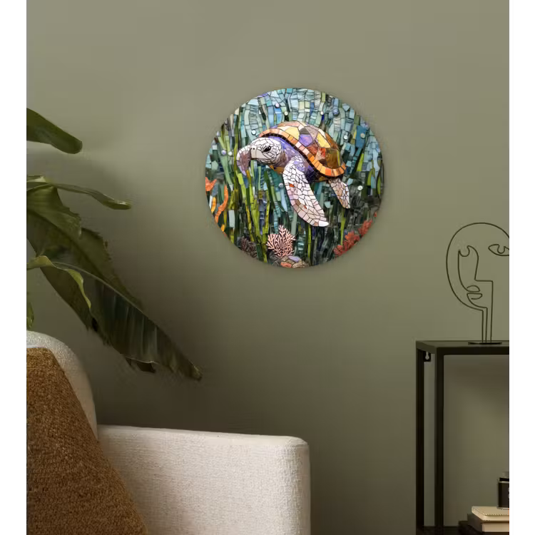 Wandcirkel - Glas - Schildpad - Zeewier - Mozaïek — 3