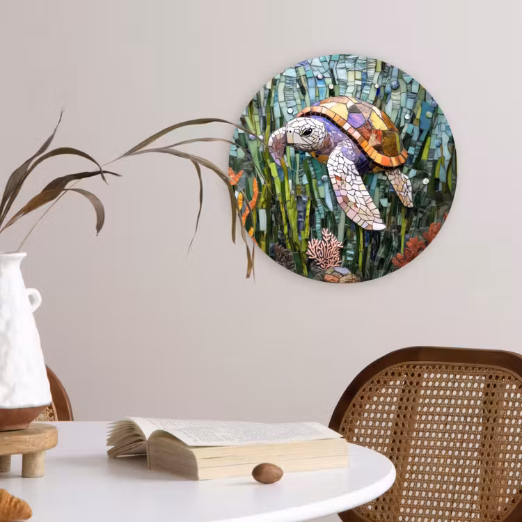 Wandcirkel - Glas - Schildpad - Zeewier - Mozaïek — 4