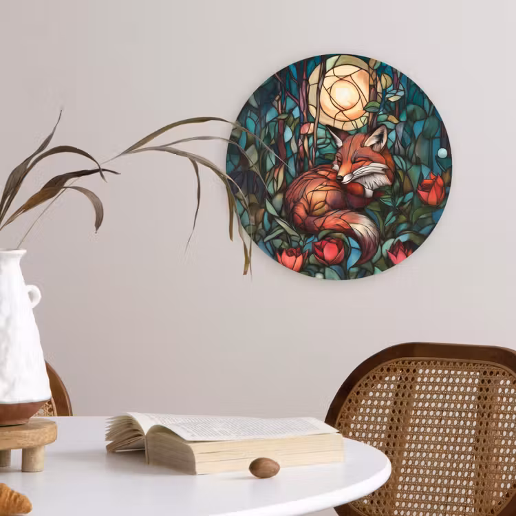 Wandcirkel - Glas - Vos - Mozaïek - Bos - Maan — 4