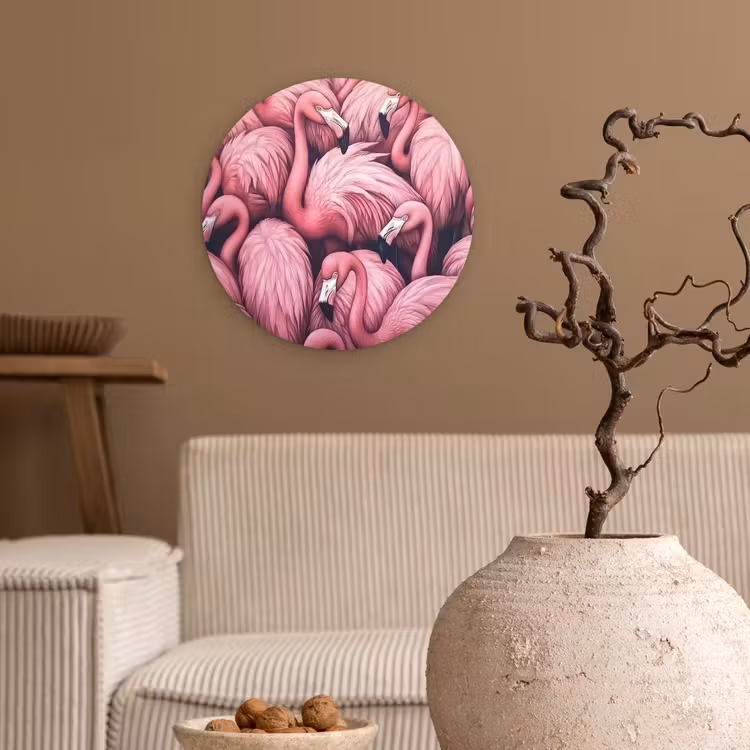 Wandcirkel - Glas - Flamingo - Roze - Dieren — 2