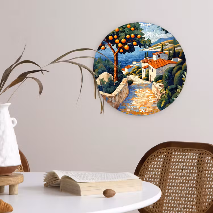 Wandcirkel - Glas - Huizen - Mozaïek - Sinaasappelbomen - Zee — 4