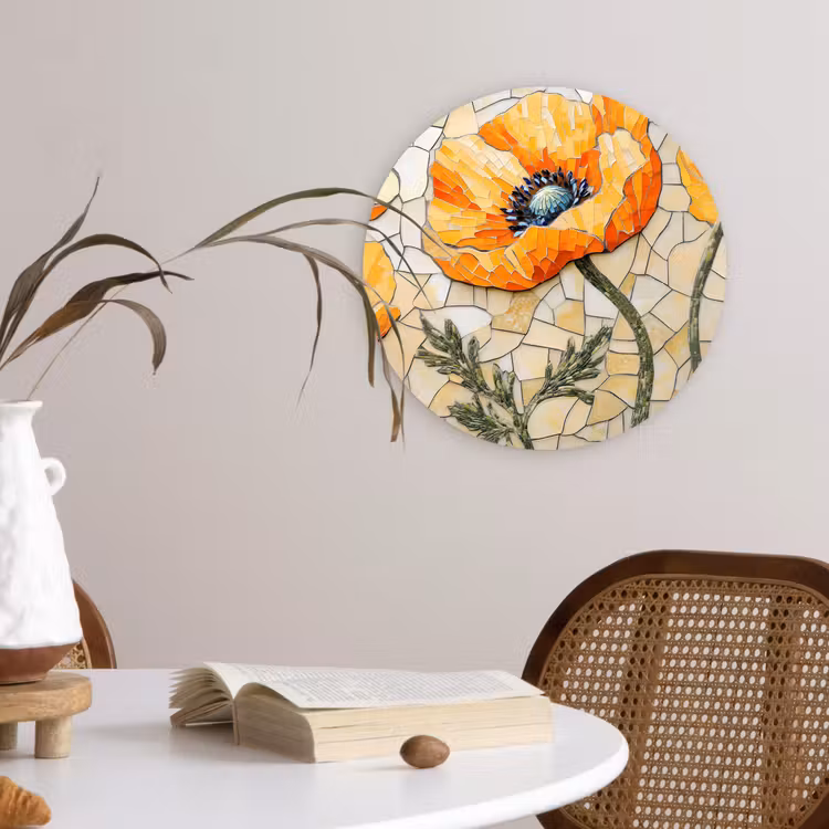 Wandcirkel - Glas - Klaprozen - Oranje - Mozaïek - Bladeren — 4