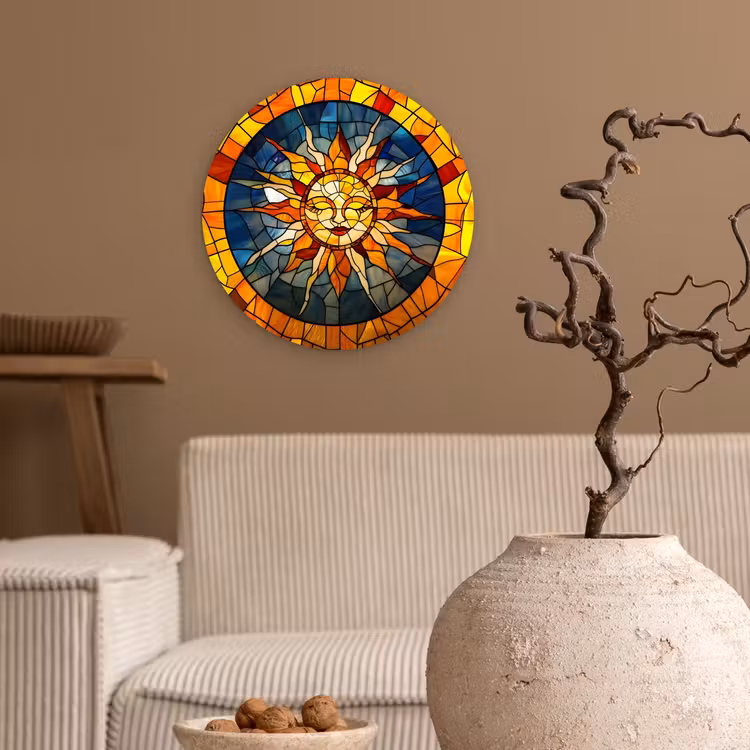 Wandcirkel - Glas - Mozaïek - Zon - Geel - Cirkel — 2