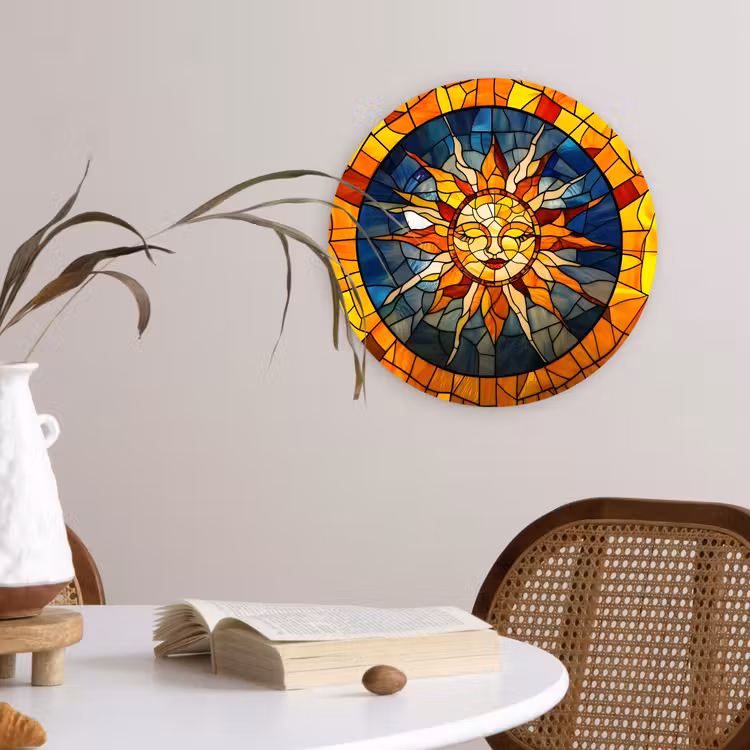Wandcirkel - Glas - Mozaïek - Zon - Geel - Cirkel — 4