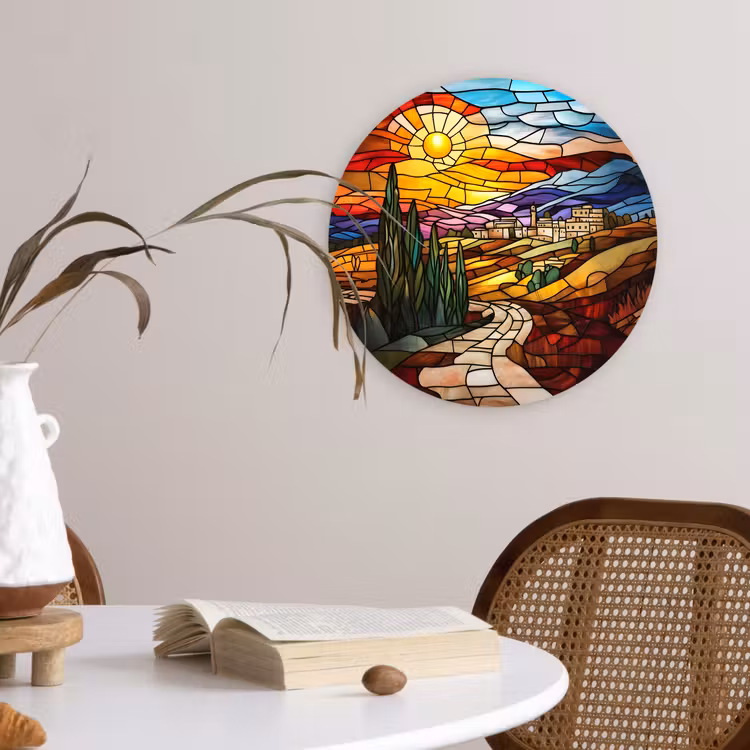 Wandcirkel - Glas - Mozaïek - Zon - Landschap - Dorp — 4