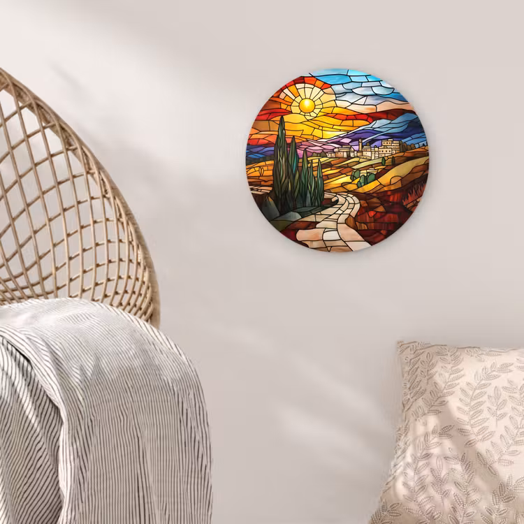Wandcirkel - Glas - Mozaïek - Zon - Landschap - Dorp — 5
