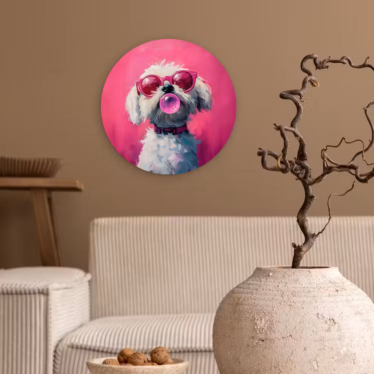 Wandcirkel - Glas - Pink - Hond - Bubbel — 2