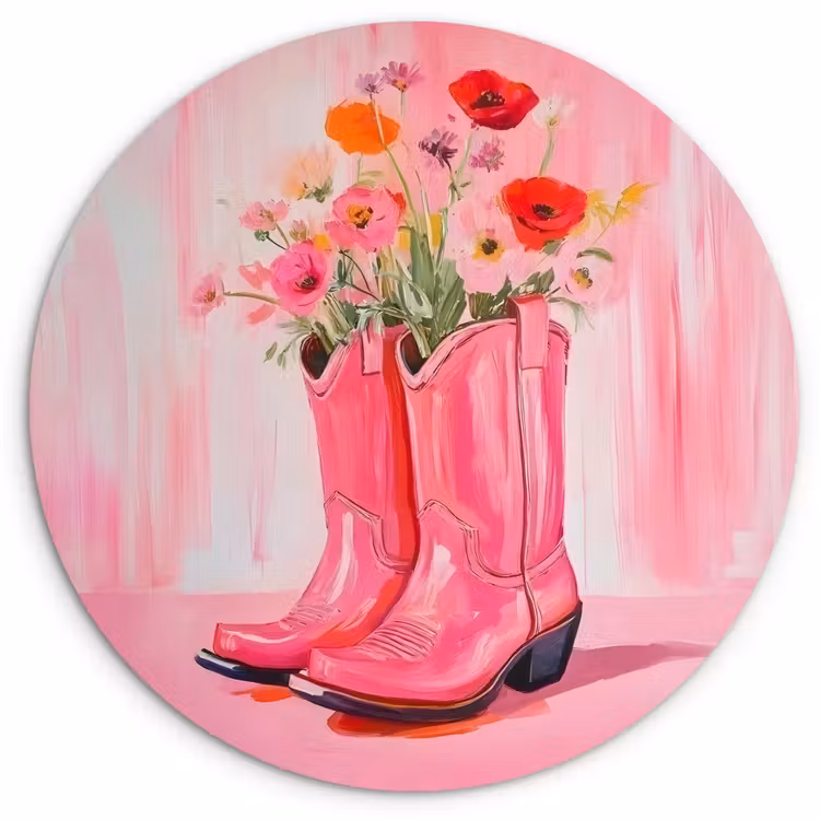 Wandcirkel - Glas - Roze - Bloemen - Cowboy — 1