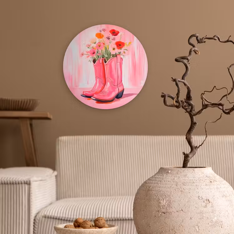 Wandcirkel - Glas - Roze - Bloemen - Cowboy — 2
