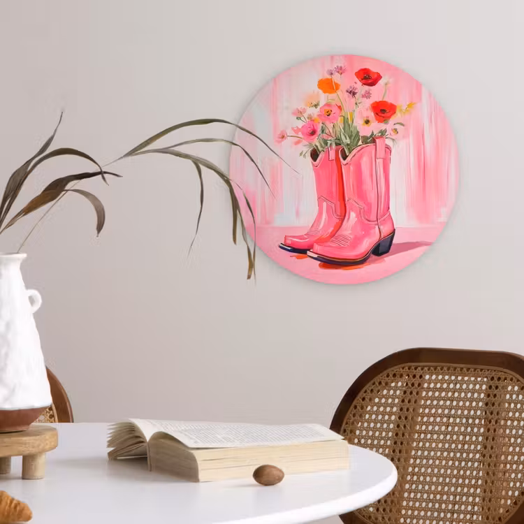 Wandcirkel - Glas - Roze - Bloemen - Cowboy — 4