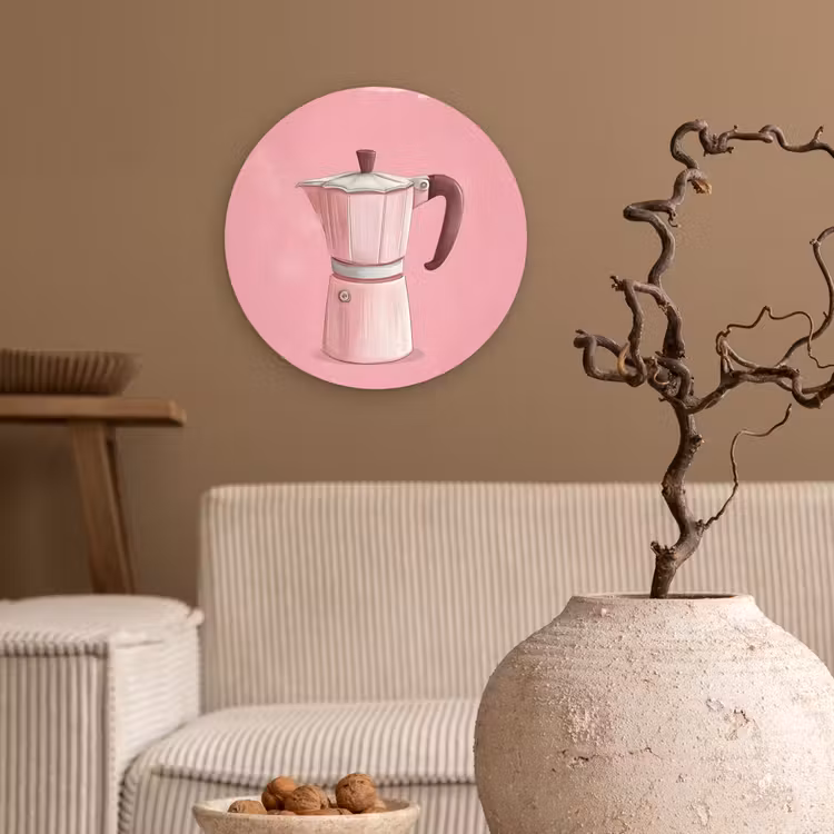 Wandcirkel - Glas - Roze - Mokkapot - Illustratie - Koffie — 2