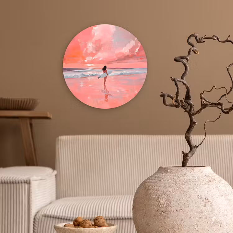 Wandcirkel - Glas - Roze - Surfen - Zee — 2