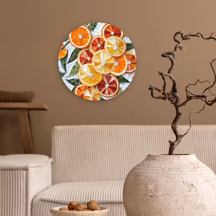Wandcirkel - Glas - Schijfjes - Fruit - Oranje - Mozaïek — 2