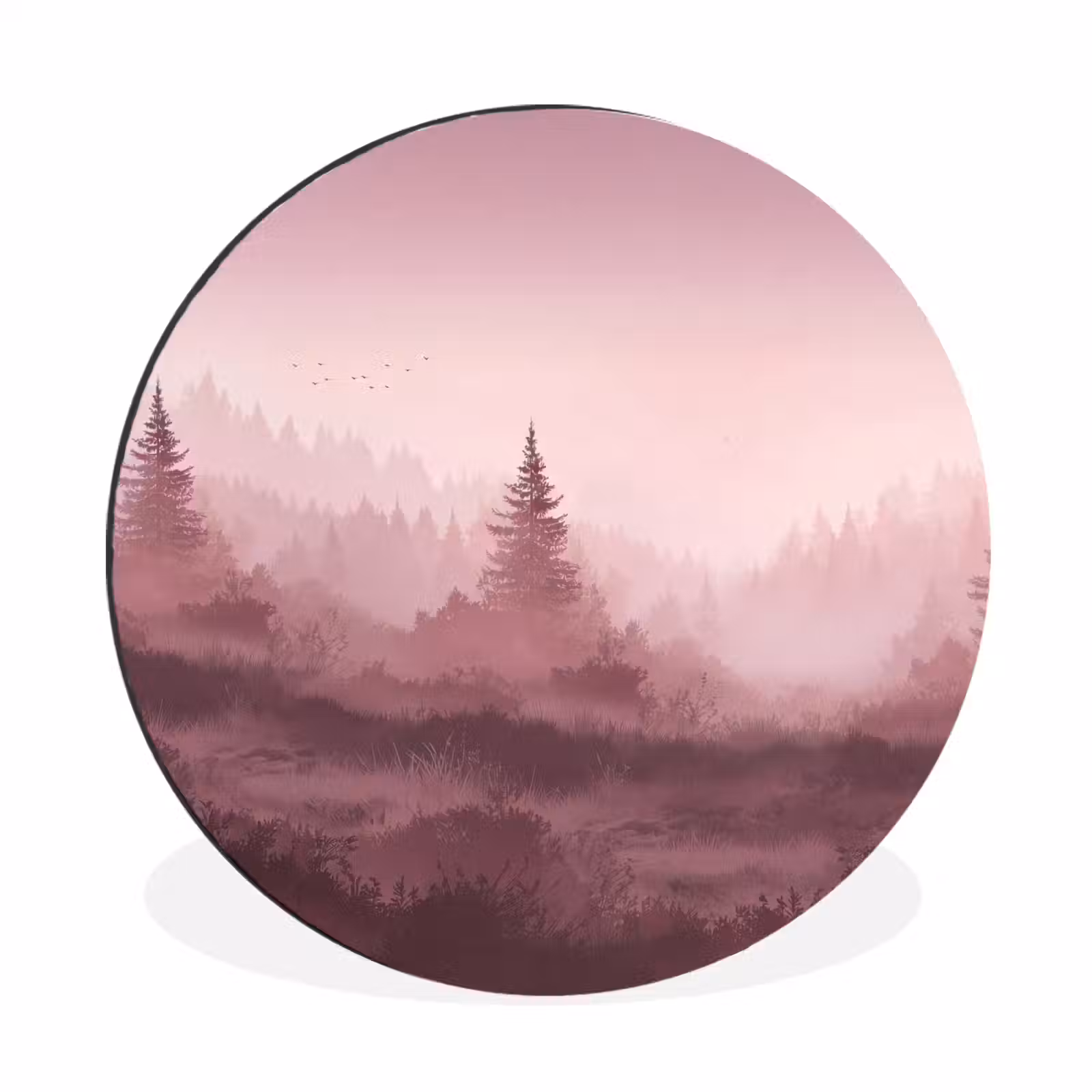 Wandcirkel - Aluminium - Landschap - Mistig - Roze — 1