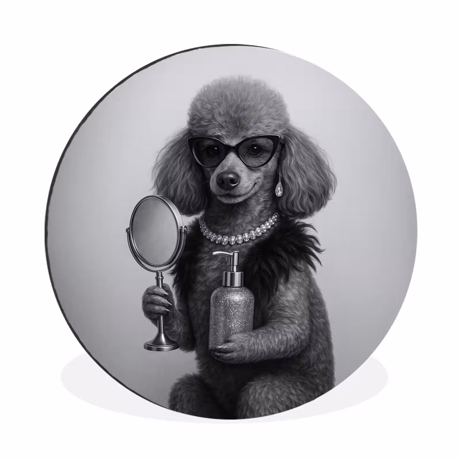 Wandcirkel - Aluminium - Poedel - Spiegel - Zwart - Wit — 1