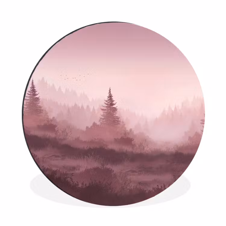 Wandcirkel - Aluminium - Landschap - Mistig - Roze — 1