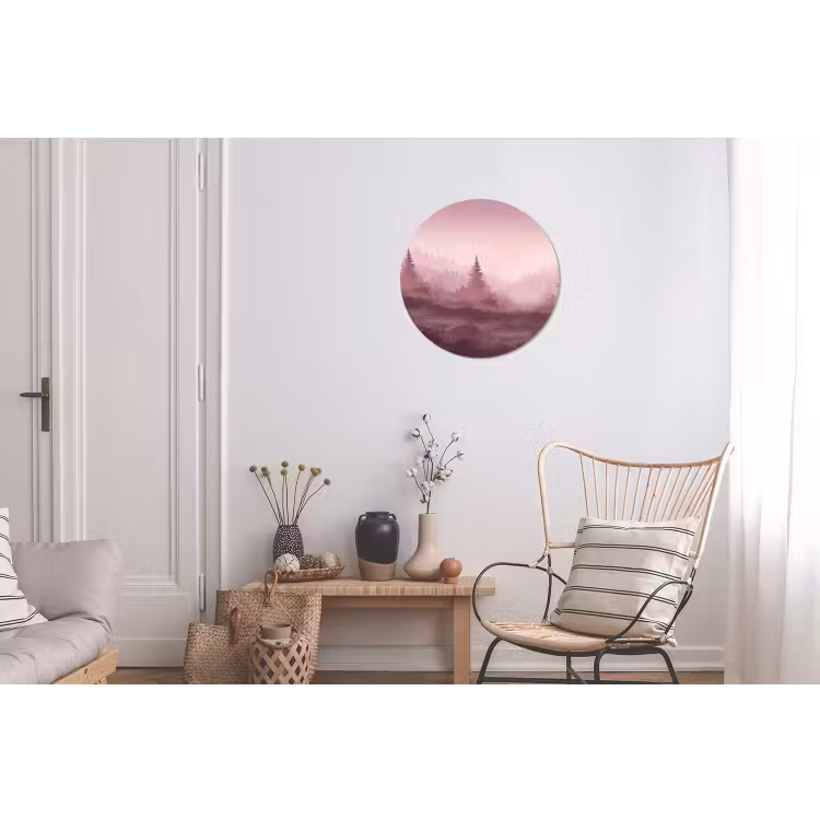 Wandcirkel - Aluminium - Landschap - Mistig - Roze — 2