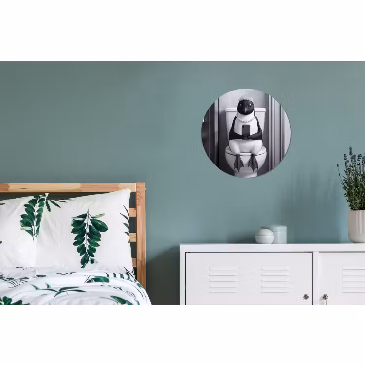 Wandcirkel - Aluminium - Pinguïn - Telefoon - Toilet - Zwart - Wit — 4