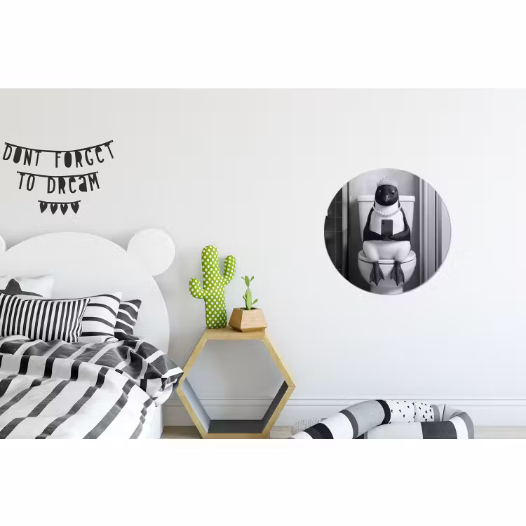 Wandcirkel - Aluminium - Pinguïn - Telefoon - Toilet - Zwart - Wit — 5