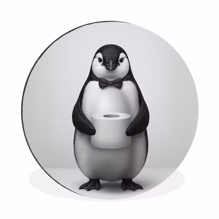 Wandcirkel - Aluminium - Pinguïn - WC rol - Wit — 1