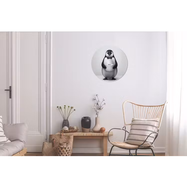 Wandcirkel - Aluminium - Pinguïn - WC rol - Wit — 2