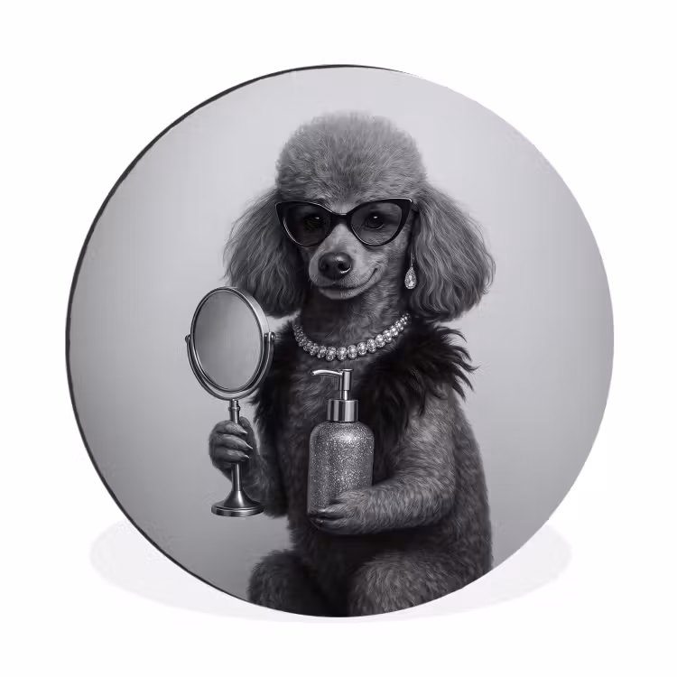 Wandcirkel - Aluminium - Poedel - Spiegel - Zwart - Wit — 1