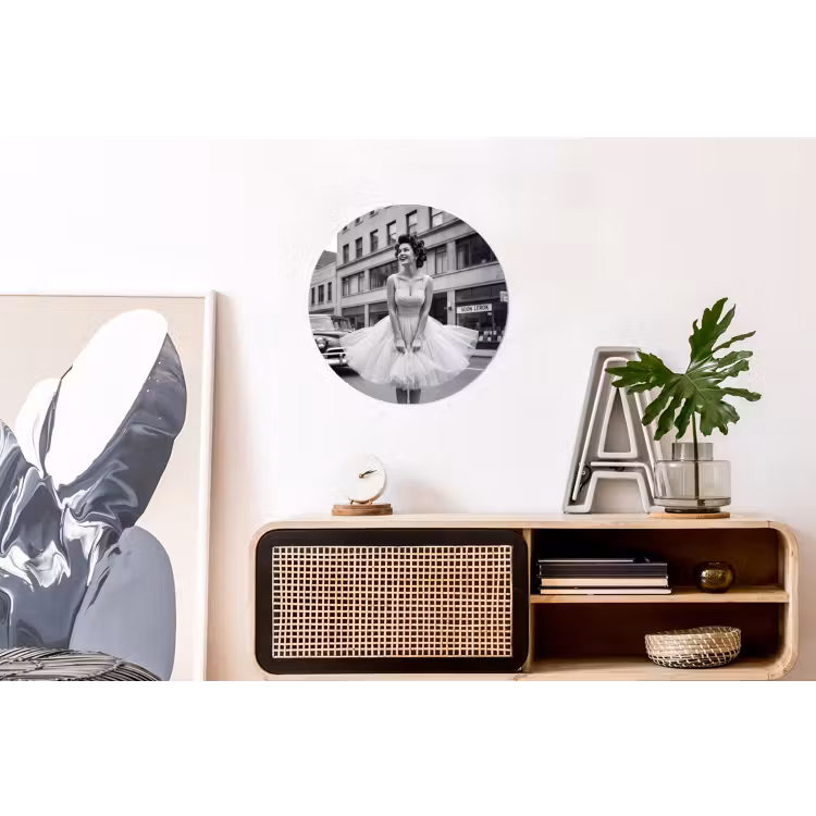 Wandcirkel - Aluminium - Retro - Vrouw - Zwart - Wit — 3